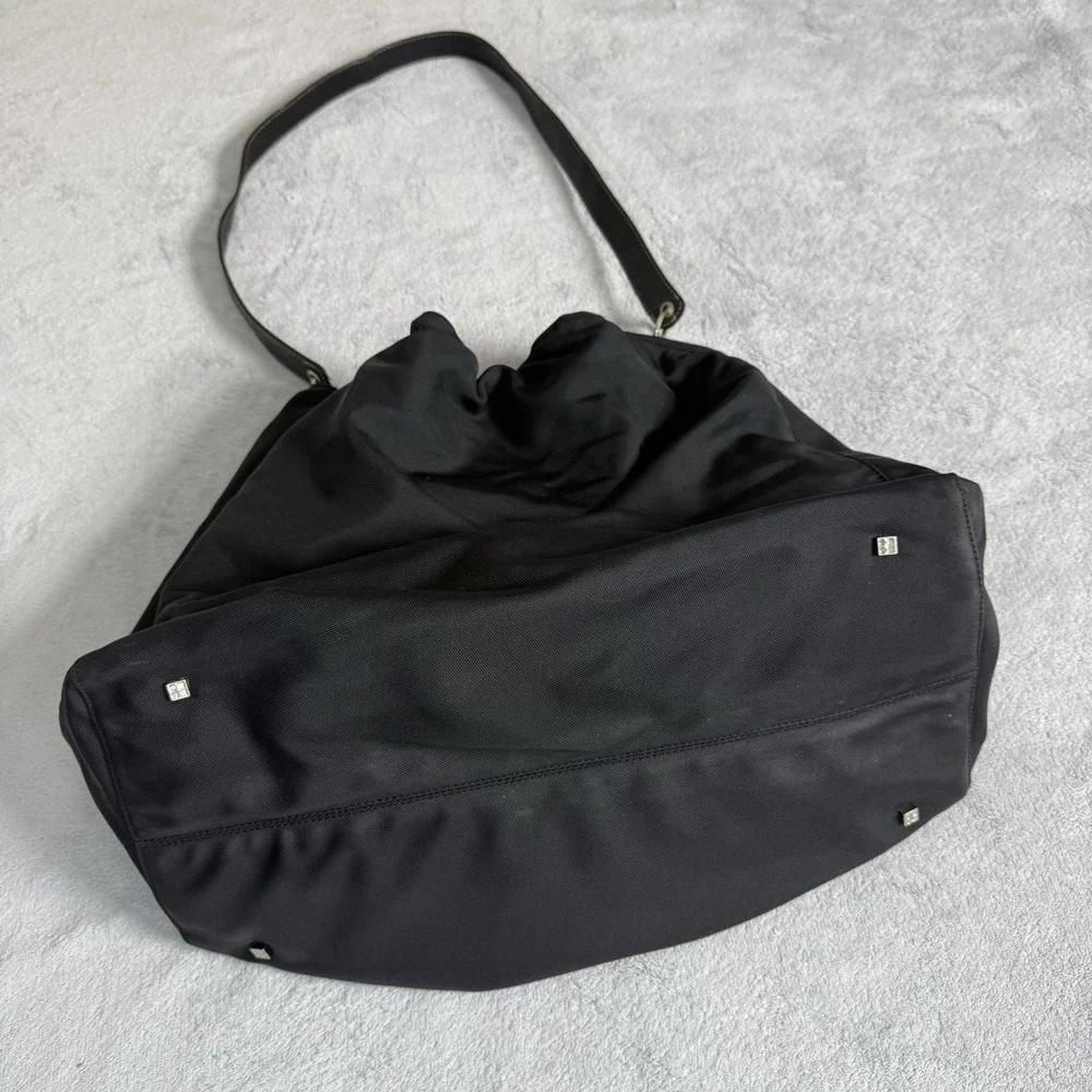 Vintage Kate Spade Black Nylon Drawstring Hobo Shoulder Bag Leather Strap
